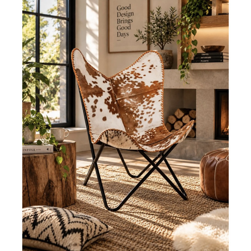 Handmade Cowhide Leather Butterfly Chair